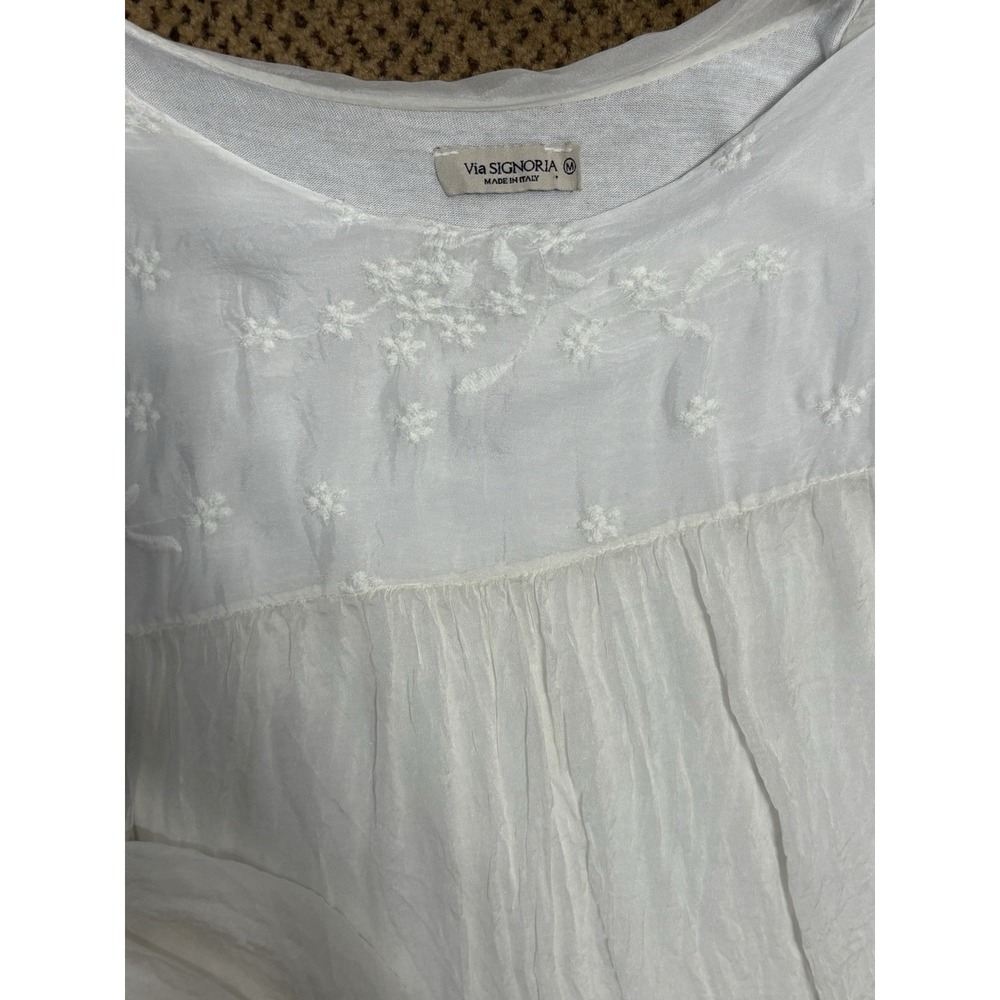 SALE! Via Signoria Italy Womens Silk Shirt White Med Embroidered Lined Boho Top - Picture 2 of 5